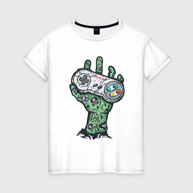 Женская футболка хлопок с принтом Джойстик  в Рязани, 100% хлопок | прямой крой, круглый вырез горловины, длина до линии бедер, слегка спущенное плечо | playstation | ps | джойстик | игра | рука