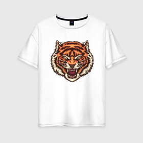 Женская футболка хлопок Oversize с принтом Tiger Meow в Рязани, 100% хлопок | свободный крой, круглый ворот, спущенный рукав, длина до линии бедер
 | 2022 | animal | cat | lion | tiger | год тигра | животные | зубы | кот | кошка | лев | охотник | полосатый | природа | тигр | тигренок | тигрица | хищник