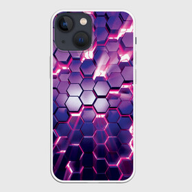 Чехол для iPhone 13 mini с принтом АБСТРАКЦИЯ | СОТЫ в Рязани,  |  | 3d плиты | abstraction | glow | honeycomb | neon steel | rift | абстракция | неоновые плиты | разлом | свечение | соты