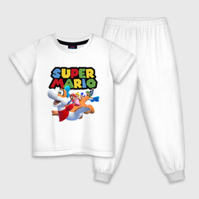 Детская пижама хлопок с принтом Super Mario убойная компания в Рязани, 100% хлопок |  брюки и футболка прямого кроя, без карманов, на брюках мягкая резинка на поясе и по низу штанин
 | company | dinosaur | flight | luigi | mushroom | nintendo | party | super mario | video game | вечеринка | видеоигра | гриб | динозавр | йоши | компания | луиджи | нинтендо | полёт | супер марио