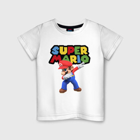 Детская футболка хлопок с принтом Super Mario Dab в Рязани, 100% хлопок | круглый вырез горловины, полуприлегающий силуэт, длина до линии бедер | dab | game | hype | nintendo | super mario | герой | игра | марио | нинтендо | хайп