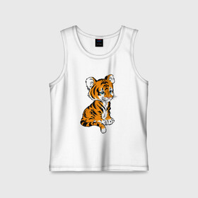 Детская майка хлопок с принтом Little Tiger в Рязани,  |  | 2022 | animal | cat | lion | tiger | год тигра | животные | зверь | зубы | кот | кошка | лев | охотник | полосатый | природа | тигр | тигренок | тигрица | хищник