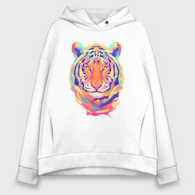 Женское худи Oversize хлопок с принтом Color Tiger в Рязани, френч-терри — 70% хлопок, 30% полиэстер. Мягкий теплый начес внутри —100% хлопок | боковые карманы, эластичные манжеты и нижняя кромка, капюшон на магнитной кнопке | 2022 | animal | cat | lion | tiger | год тигра | животные | зверь | зубы | кот | кошка | лев | охотник | полосатый | природа | тигр | тигренок | тигрица | хищник