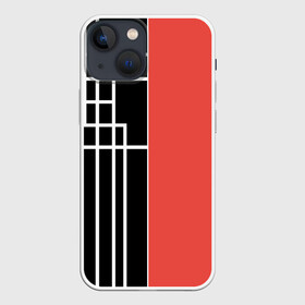 Чехол для iPhone 13 mini с принтом Черный и коралловый арт деко в Рязани,  |  | абстрактный | арт | арт деко | белые полосы | геометрический | модный | молодежный | полосы | современный | черный и коралловый