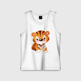 Детская майка хлопок с принтом Little Tiger в Рязани,  |  | 2022 | animal | cat | lion | tiger | год тигра | животные | зверь | зубы | кот | кошка | лев | охотник | полосатый | природа | тигр | тигренок | тигрица | хищник