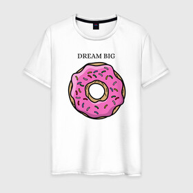 Мужская футболка хлопок с принтом Пончик в Рязани, 100% хлопок | прямой крой, круглый вырез горловины, длина до линии бедер, слегка спущенное плечо. | big | donut | dream | пончик | сладость