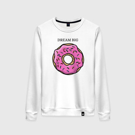 Женский свитшот хлопок с принтом Пончик в Рязани, 100% хлопок | прямой крой, круглый вырез, на манжетах и по низу широкая трикотажная резинка  | big | donut | dream | пончик | сладость