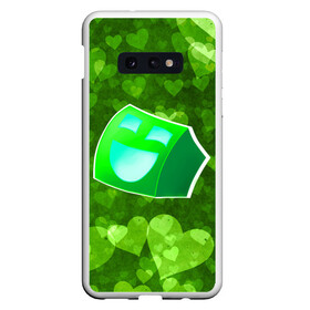 Чехол для Samsung S10E с принтом Geometry Dash | Green Love (Z) в Рязани, Силикон | Область печати: задняя сторона чехла, без боковых панелей | 2d | arcade | game | geometry dash | meltdown | robtop | аркада | геометри даш | геометрическая черточка | геометрический тире | раннер