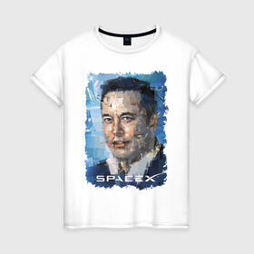 Женская футболка хлопок с принтом Elon Musk, Space X в Рязани, 100% хлопок | прямой крой, круглый вырез горловины, длина до линии бедер, слегка спущенное плечо | celebrity | elon musk | genius | revolutionary | space x | гений | знаменитость | илон маск | революционер