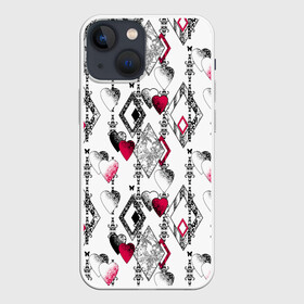 Чехол для iPhone 13 mini с принтом Абстрактный современный узор в Рязани,  |  | абстрактный | ажурный | бабочки | винтажный | красное сердце | лоскуты | любовь | пэчворк | ретро | сердце | современный | черный и белый