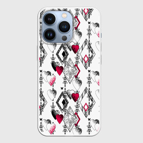 Чехол для iPhone 13 Pro с принтом Абстрактный современный узор в Рязани,  |  | абстрактный | ажурный | бабочки | винтажный | красное сердце | лоскуты | любовь | пэчворк | ретро | сердце | современный | черный и белый