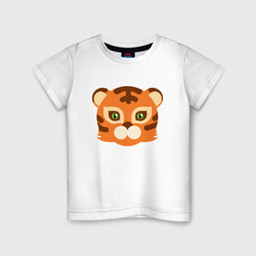 Детская футболка хлопок с принтом Cute Tiger в Рязани, 100% хлопок | круглый вырез горловины, полуприлегающий силуэт, длина до линии бедер | 2022 | animal | cat | lion | tiger | год тигра | животные | зверь | зубы | кот | кошка | лев | охотник | полосатый | природа | тигр | тигренок | тигрица | хищник