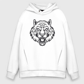 Мужское худи Oversize хлопок с принтом White Tiger в Рязани, френч-терри — 70% хлопок, 30% полиэстер. Мягкий теплый начес внутри —100% хлопок | боковые карманы, эластичные манжеты и нижняя кромка, капюшон на магнитной кнопке | 2022 | animal | cat | lion | tiger | год тигра | животные | зверь | зубы | кот | кошка | лев | охотник | полосатый | природа | тигр | тигренок | тигрица | хищник