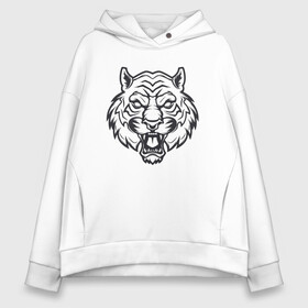 Женское худи Oversize хлопок с принтом White Tiger в Рязани, френч-терри — 70% хлопок, 30% полиэстер. Мягкий теплый начес внутри —100% хлопок | боковые карманы, эластичные манжеты и нижняя кромка, капюшон на магнитной кнопке | 2022 | animal | cat | lion | tiger | год тигра | животные | зверь | зубы | кот | кошка | лев | охотник | полосатый | природа | тигр | тигренок | тигрица | хищник