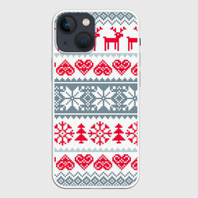 Чехол для iPhone 13 mini с принтом Вязаный рисунок в Рязани,  |  | арт | вязаный рисунок | вязь | любовь | новый год | ночь | олени | олень | рисунок | рождество | сердечки | сердечко | сердце | снег | снеговик | снеговики | снежинка | снежинки
