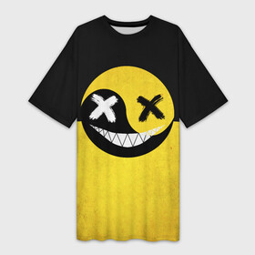 Платье-футболка 3D с принтом Smile yin and yang в Рязани,  |  | emoji | smile | глаза крестики | злой смайл | злой смайлик | зубы | контраст | крестики | подарок | пятна | смайл | смайлик | улыбка | эмоджи | эмоция