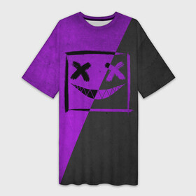 Платье-футболка 3D с принтом Purple Smile в Рязани,  |  | emoji | smile | глаза крестики | злой смайл | злой смайлик | зубы | контраст | крестики | подарок | пятна | смайл | смайлик | улыбка | эмоджи | эмоция