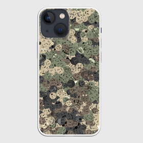 Чехол для iPhone 13 mini с принтом Эмодзи камуфляж в Рязани,  |  | emoji | emoticons | smiley | камуфляж | милитари | паттерн | смайлики | смайлы | хаки | эмодзи | эмоции