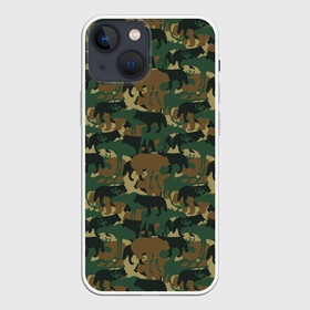 Чехол для iPhone 13 mini с принтом Охотник (камуфляж из зверей) в Рязани,  |  | hunter | hunting | егерь | звери | капканы | лес | оружие | охота | охота на волка | охота на зайца | охота на кабана | охота на утку | охотник | ружьё