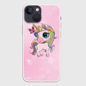 Чехол для iPhone 13 mini с принтом Единорог с бабочкой в Рязани,  |  | единорог | лошадка | милая | пони | радуга | разноцветная | розовая | цветная