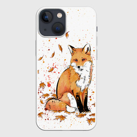 Чехол для iPhone 13 mini с принтом ЛИСА В ЛИСТЬЯХ   ОСЕННЕЕ НАСТРОЕНИЕ   FOX IN THE FOREST в Рязани,  |  | autumn | forest | fox | животные | звери | лес | лиса | листья | музыка | ноты | осень | песни | природа