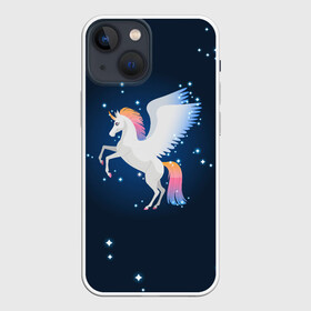 Чехол для iPhone 13 mini с принтом Милый пегас единорог с радужной гривой в Рязани,  |  | horse | pony | rainbow | unicorn | аликорн | волшебно | единорог | единороги | звезды | крылья | лошадь | ночь | пегас | пони | радуга | рог | юникорн
