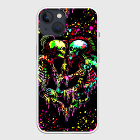 Чехол для iPhone 13 с принтом Адская любовь в Рязани,  |  | bright colors | day of the dead | drops | fireworks | halloween | heart | holiday | love | mexico | skeletons | spirits of the dead | splashes | брызги | день мертвых | духи мертвых | капли | любовь | мексика | праздник | сердце | скел