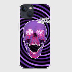 Чехол для iPhone 13 с принтом Магический череп в Рязани,  |  | blood | day of the dead | from the eyes | happy halloween | holiday | hypnosis | lilac | look | magical | skull | spiral | взгляд | гипноз | день мертвых | из глаз | кровь | магический | праздник | сиреневый | спираль | хэллоуин | череп