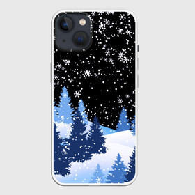 Чехол для iPhone 13 с принтом Снежная ночь в зимнем лесу в Рязани,  |  | christmas | christmas tree | happy new year | merry christmas | new year | snow | snowflakes | tree | белый снег | декабрь | ёлка | елки | зима | зима близко | зимний орнамент | зимний узор | лес | моро | новый год | пейзаж | подарок | природа