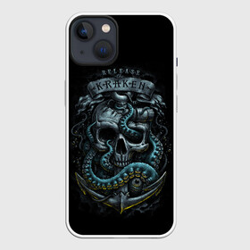 Чехол для iPhone 13 с принтом ВЫПУСТИТЬ КРАКЕНА в Рязани,  |  | kraken | monster | ocean | sea | skull | кальмар | кости | кракен | монстр | морской | океан | череп | чудовище | щупальца | якорь