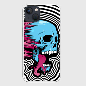 Чехол для iPhone 13 с принтом Летящий череп в Рязани,  |  | blood | blue | day of the dead | fangs | happy halloween | holiday | skull | день мертвых | клыки | кровь | праздник | синий | хэллоуин | череп