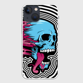 Чехол для iPhone 13 mini с принтом Летящий череп в Рязани,  |  | blood | blue | day of the dead | fangs | happy halloween | holiday | skull | день мертвых | клыки | кровь | праздник | синий | хэллоуин | череп