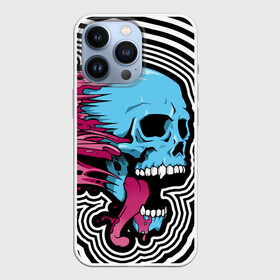 Чехол для iPhone 13 Pro с принтом Летящий череп в Рязани,  |  | blood | blue | day of the dead | fangs | happy halloween | holiday | skull | день мертвых | клыки | кровь | праздник | синий | хэллоуин | череп