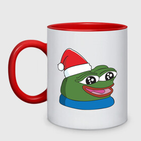 Кружка двухцветная с принтом Pepe, pepe happy, Пепе хеппи, pepe happy new year в Рязани, керамика | объем — 330 мл, диаметр — 80 мм. Цветная ручка и кайма сверху, в некоторых цветах — вся внутренняя часть | Тематика изображения на принте: frog pepe | happy | happy new year | mem | meme | peepo | pepe | pepe happy | pepe happy new year | лягушка пепе | лягушонок | лягушонок пепе | пепе хеппи | хеппи