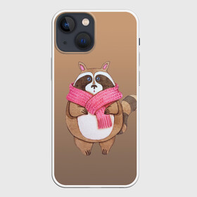 Чехол для iPhone 13 mini с принтом акварельный енотик в Рязани,  |  | raccoon cartoon animal | акварель | детский | енот | мультипликационный персонаж | мультяшка | ребенок | рисунок