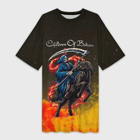 Платье-футболка 3D с принтом Children of Bodom  Skeleton on a horse в Рязани,  |  | bodom | century media | children of bodom | fearless records | nuclear blast | skeleton on a horse | spinefarm records | бодом | дети озера бодом | дэниел фрэйберг | эспоо