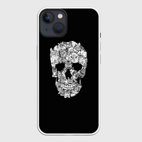 Чехол для iPhone 13 с принтом Череп из котов в Рязани,  |  | bone | cat | cats | dark | halloween | mystic | night | skeleton | skull | кость | кот | коты | кошки | мистика | ночь | скелет | тьма | хэллоуин | череп