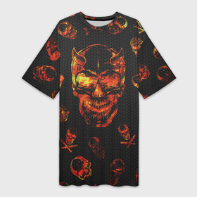 Платье-футболка 3D с принтом Огненные черепа  Carbon в Рязани,  |  | carbon | fire | halloween | nofun | skull | огненные черепа | хелоуин | череп в огне