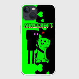 Чехол для iPhone 13 с принтом Любовь Эндермена и Крипера Майнкрафт в Рязани,  |  | craft | creep | creeper | enderman | keeper | mine | minecraft | бесшумный мобкамикадзе | блоки | добывать | зелёное четырёхногое существо | зелёный | компьютерная игра | крафт | крипер | кубики | майн | майнкрафт | манкрафт