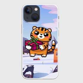 Чехол для iPhone 13 mini с принтом Новогодний тигренок с подарком в Рязани,  |  | 2022 | год тигра | новый год | новый год 2022 | символ года | тигр | тигренок | тигрица | тигры
