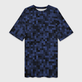 Платье-футболка 3D с принтом Темная пиксельная абстракция в Рязани,  |  | pixel art | pixels | абстрактный | абстракция | пиксели | пиксель арт | пиксельный | почти черный | темно синий