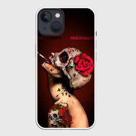 Чехол для iPhone 13 с принтом Ведьма с красной розой в Рязани,  |  | body art | cigarette | day of the dead | halloween | happy halloween | holiday | nude witch | profile | red rose | skull | tattoo | боди арт | день мертвых | красная роза | обнаженная ведьма | праздник | профиль | тату | хэллоуин