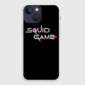 Чехол для iPhone 13 mini с принтом ИГРА В КАЛЬМАРА ЛОГО   SQUID GAME LOGO НА ЧЁРНОМ в Рязани,  |  | 001 | 067 | 456 | netflix | squid game | игра | игра в кальмара | квадрат | круг | нетфликс | распорядитель | сериал | стражи | треугольник