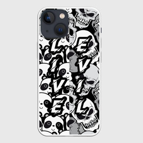 Чехол для iPhone 13 mini с принтом LivEvil в Рязани,  |  | animals | black and white | evil | life | panda | popular print | skeleton | skull | top | trend | животные | жить | зло | панда | популярный принт | скилет | топ | тренд | череп | черно белый