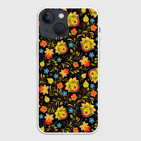 Чехол для iPhone 13 mini с принтом Хохломa в Рязани,  |  | art | flowers | holoma | oldschool | листья | рисунок | роспись | холома | цветы