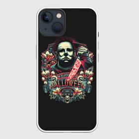 Чехол для iPhone 13 с принтом Welcome to Halloween в Рязани,  |  | autumm | christsmas | face | from | ghost | halloween | killer | laurie | leather | michael | myers | mystic | retro | the | view | window | вид | из | кожаное | лицо | лори | майерс | майкл | мистика | окна | осень | призраки | ретро | рож