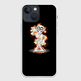 Чехол для iPhone 13 mini с принтом огненный скелетик в Рязани,  |  | ведьма | вечеринка | диджей | дискотека | колдун | скелет | танец | хэллоуин