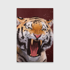 Обложка для паспорта матовая кожа с принтом Тигр красавчик сердится в Рязани, натуральная матовая кожа | размер 19,3 х 13,7 см; прозрачные пластиковые крепления | 2022 | aggressive | angry | fangs | new year | open mouth | predator | tiger | year of the tiger | агрессивный | год тигра | клыки | новый год | открытая пасть | сердитый | тигр | хищник