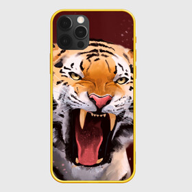 Чехол для iPhone 12 Pro с принтом Тигр красавчик сердится в Рязани, силикон | область печати: задняя сторона чехла, без боковых панелей | 2022 | aggressive | angry | fangs | new year | open mouth | predator | tiger | year of the tiger | агрессивный | год тигра | клыки | новый год | открытая пасть | сердитый | тигр | хищник