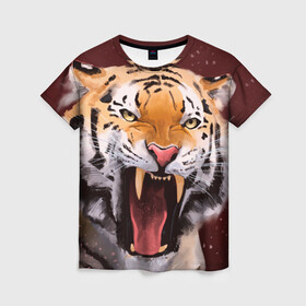 Женская футболка 3D с принтом Тигр красавчик сердится в Рязани, 100% полиэфир ( синтетическое хлопкоподобное полотно) | прямой крой, круглый вырез горловины, длина до линии бедер | 2022 | aggressive | angry | fangs | new year | open mouth | predator | tiger | year of the tiger | агрессивный | год тигра | клыки | новый год | открытая пасть | сердитый | тигр | хищник